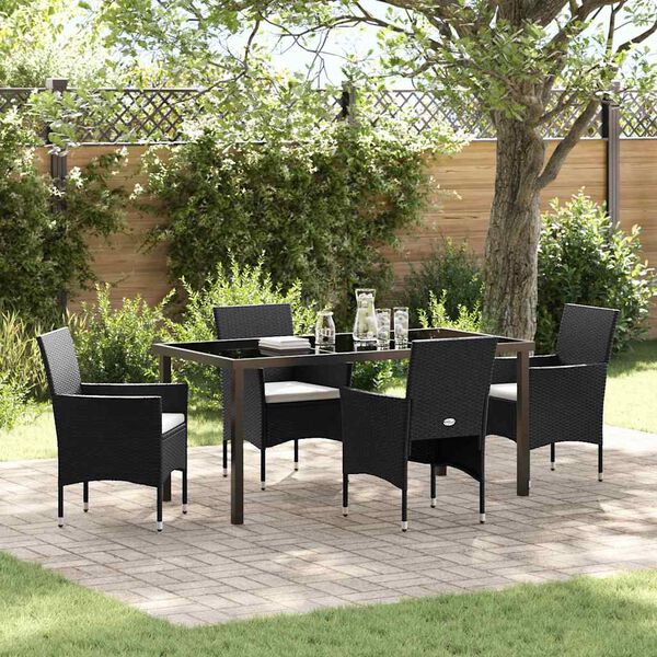 vidaXL Garten Essgruppe mit Kissen 5 pcs Schwarz Poly-Rattan