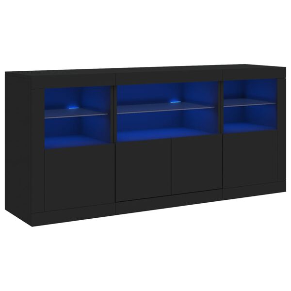vidaXL Sideboard mit LED-Leuchten Schwarz 142,5x37x67 cm