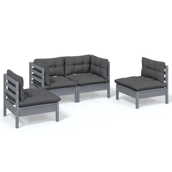 vidaXL 4-tlg. Garten-Lounge-Set mit Kissen Kiefer Massivholz