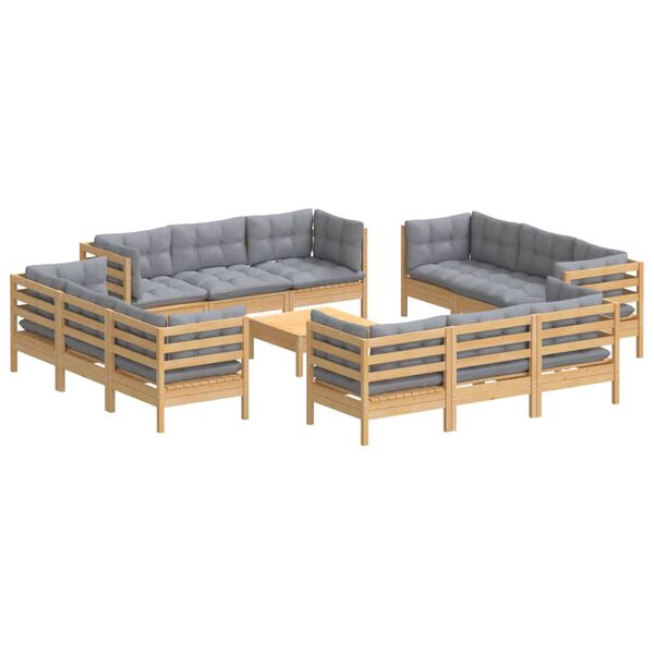 vidaXL 13-tlg. Garten-Lounge-Set mit Grauen Kissen Kiefernholz