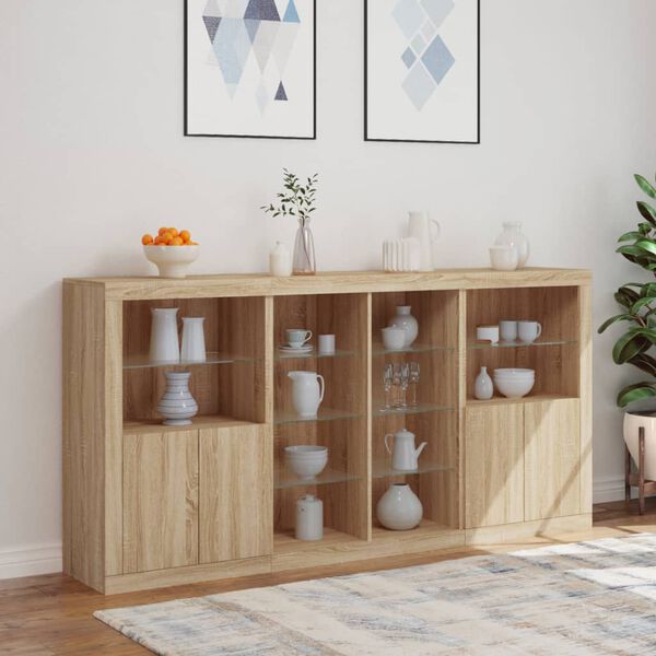 vidaXL Sideboard mit LED-Leuchten Sonoma-Eiche 202x37x100 cm