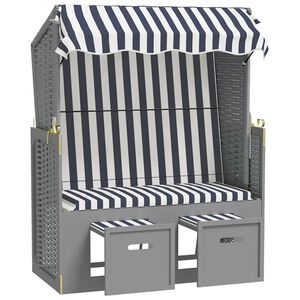 vidaXL Strandkorb mit Dach Poly Rattan und Massivholz Blau & Wei&szlig;