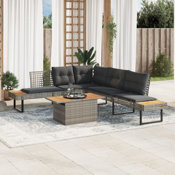 vidaXL 2-tlg. Garten-Sofagarnitur mit Kissen Grau Poly Rattan Akazie