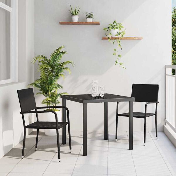 vidaXL Garten Essgruppe mit Kissen 3 pcs Schwarz Poly-Rattan