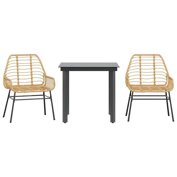 vidaXL 3-teiliges Garten-Esszimmer-Set Braunes Polyrattanglas
