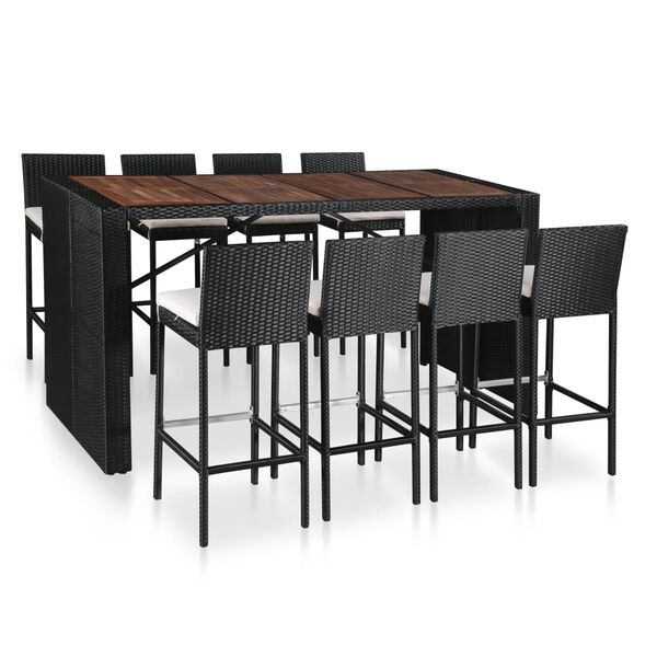 vidaXL 9-tlg. Garten-Bar-Set Poly Rattan und Akazienholz Schwarz