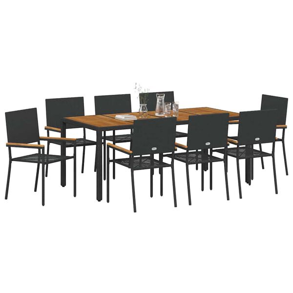 vidaXL Garten Essgruppe 9 pcs Schwarz Poly-Rattan