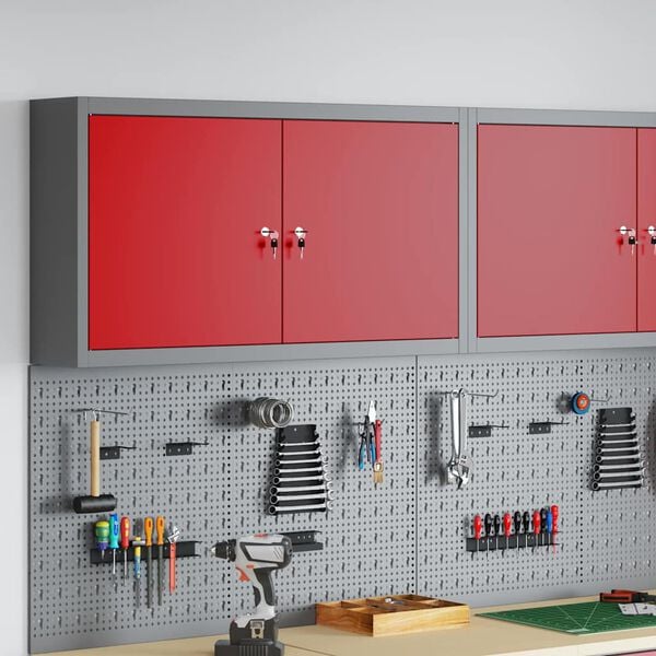 vidaXL Werkzeugschrank mit Regal Rot und Grau 50 x 20 x 55 cm