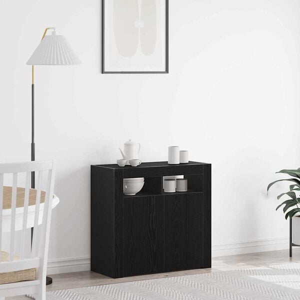 vidaXL Sideboard Schwarz Eichen-Optik 80 x 35 x 75 cm Holzwerkstoff