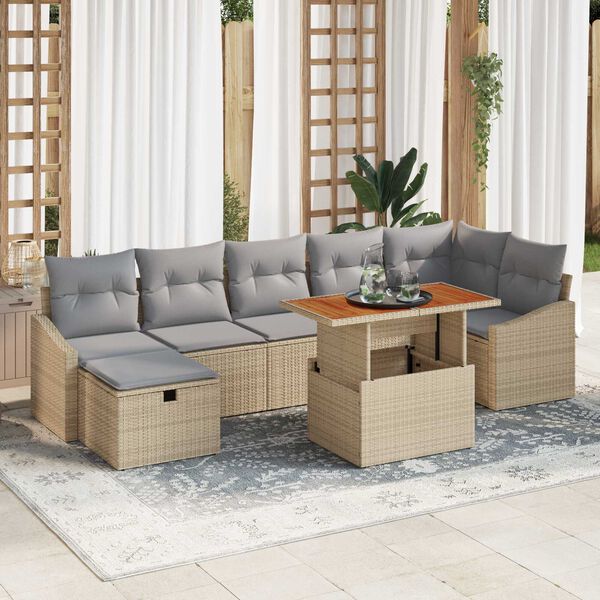 vidaXL Gartensofa-set mit Kissen mit Speicher 8 pcs Beige Poly-Rattan