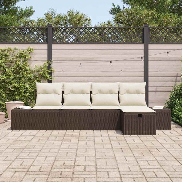 vidaXL Gartensofa-set mit Kissen 5 pcs Braun Poly-Rattan