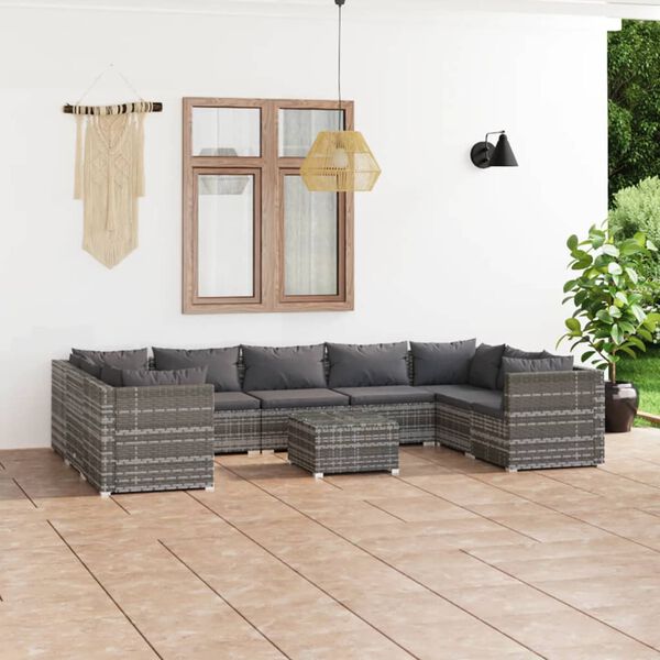vidaXL 10-tlg. Garten-Lounge-Set mit Kissen Poly Rattan Grau