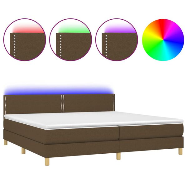 vidaXL Boxspringbett mit Matratze & LED Dunkelbraun 200x200 cm Stoff