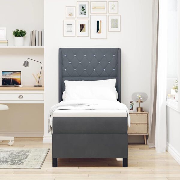 vidaXL LED Boxspringbett mit Matratze Dunkelgrau 80 x 200 cm Samt