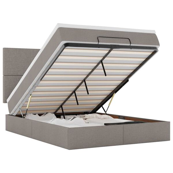 vidaXL Ottoman-Bett mit Matratze & LEDs Taupe 140x190 cm Stoff