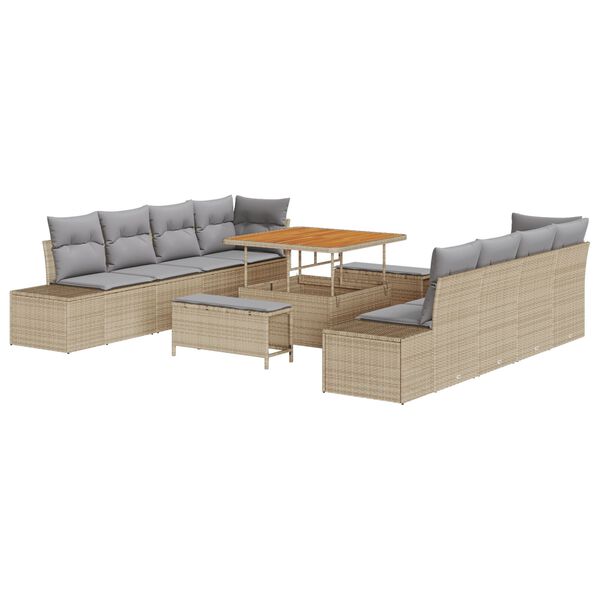 vidaXL Gartensofa-set mit Kissen mit Speicher 11 pcs Beige Poly Rattan
