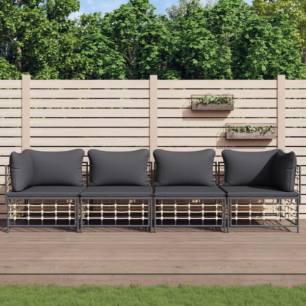 vidaXL 4-tlg. Garten-Lounge-Set mit Kissen Anthrazit Poly Rattan