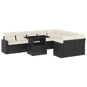 vidaXL 10-tlg. Garten-Sofagarnitur mit Kissen Schwarz Poly Rattan