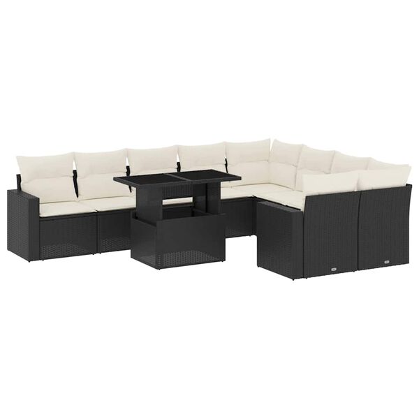 vidaXL 10-tlg. Garten-Sofagarnitur mit Kissen Schwarz Poly Rattan