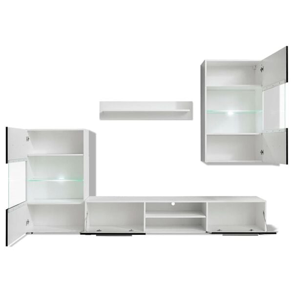 vidaXL 4-tlg. Wohnwand mit TV-Schrank & LED-Leuchten Hochglanz-Schwarz