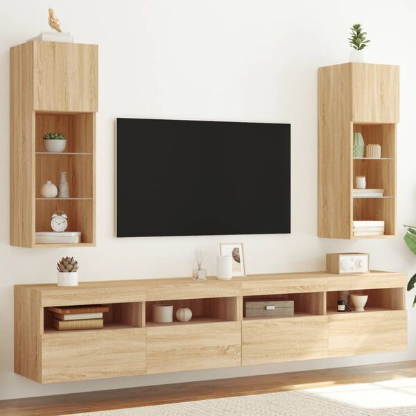 vidaXL TV-Schränke mit LED-Leuchten 2 Stk. Sonoma-Eiche 30,5x30x90 cm