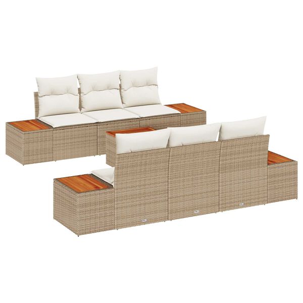 vidaXL Garten-Sofa-Set mit Kissen mit Speicher 7 pcs Beige Poly Rattan