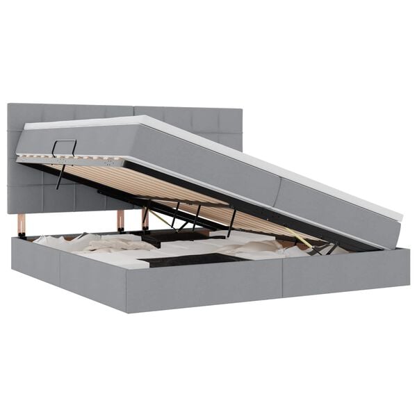 vidaXL Bett mit Stauraum und LED Hellgrau 200 x 200 cm Polyester