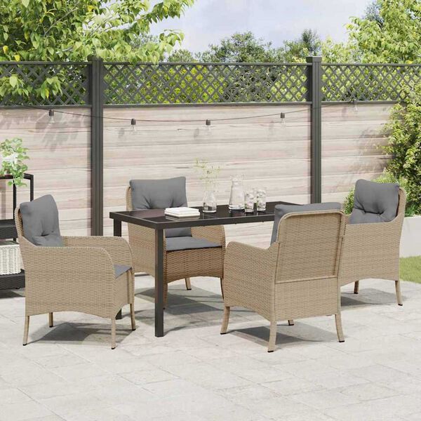 vidaXL Garten Essgruppe mit Kissen 5 pcs Beige Poly-Rattan