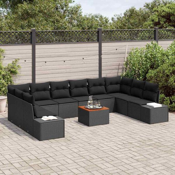 vidaXL Gartensofa-set mit Kissen 11 pcs Schwarz Poly-Rattan