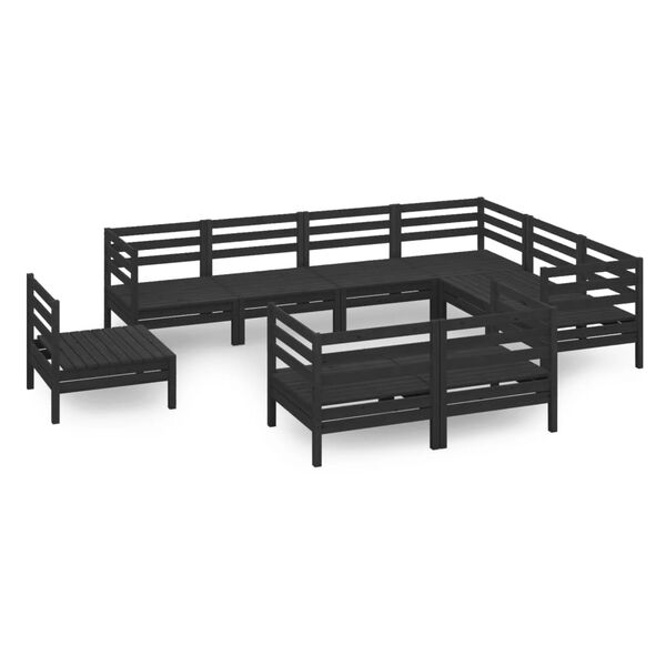 vidaXL 9-tlg. Garten-Lounge-Set Massivholz Kiefer Schwarz