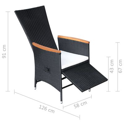 vidaXL Garten-Liegestühle 2 Stk. mit Auflagen Poly Rattan Schwarz