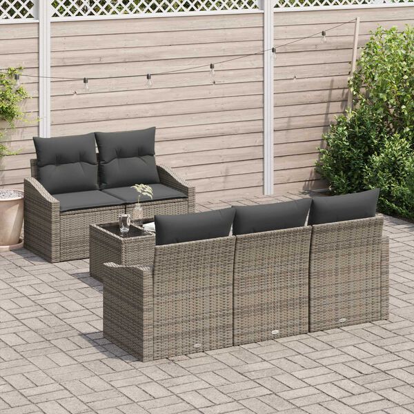 vidaXL Sofa Set mit Kissen mit Speicher 6 pcs Grau Poly-Rattan