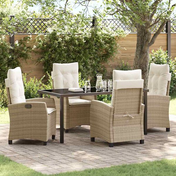 vidaXL Garten Essgruppe mit Kissen 5 pcs Beige Poly-Rattan