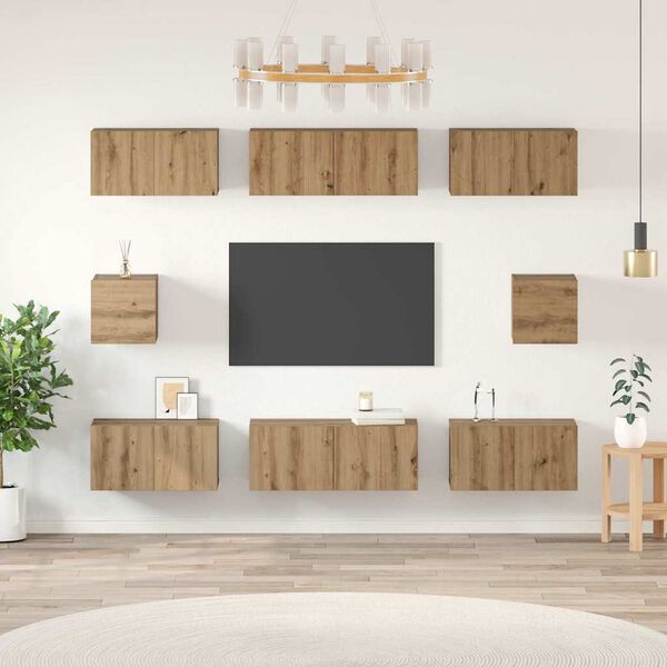 vidaXL TV-Schrankset Wandmontiert 8 pcs Artisan-Eiche Holzwerkstoff