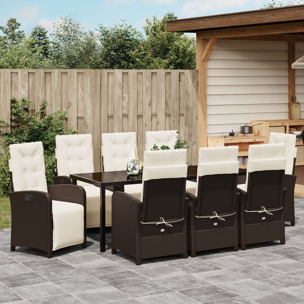 vidaXL Garten Essgruppe mit Kissen 9 pcs Braun Poly-Rattan
