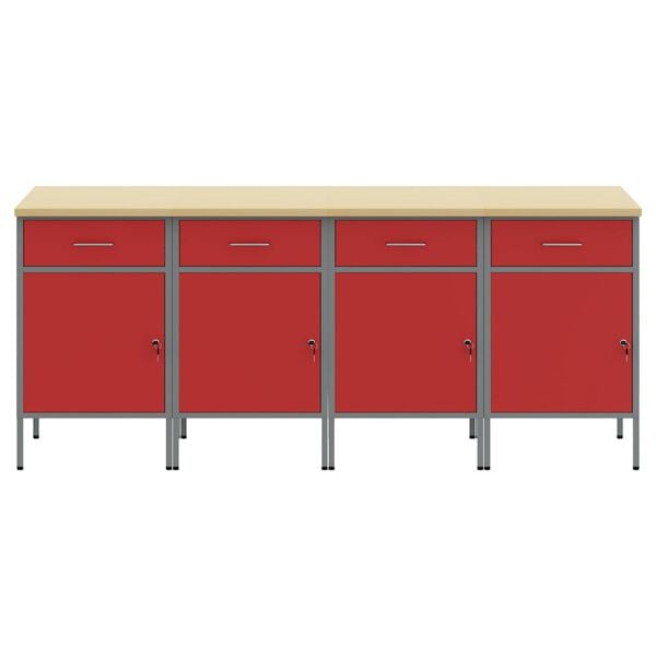vidaXL Werkbank mit Schubladen 4 pcs Rot und Grau 200 x 55 x 85 cm