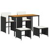 vidaXL 5-tlg. Garten-Essgruppe mit Kissen Schwarz Poly Rattan