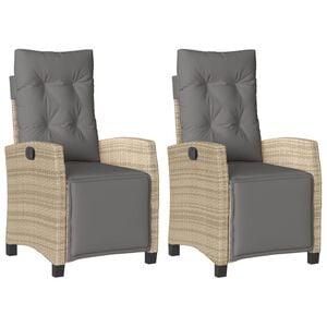 vidaXL Gartensessel mit Fu&szlig;teil 2 Stk. Verstellbar Poly Rattan