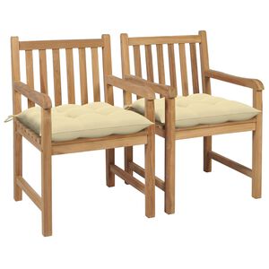 vidaXL Gartenst&uuml;hle 2 Stk. mit Cremewei&szlig;en Kissen Massivholz Teak