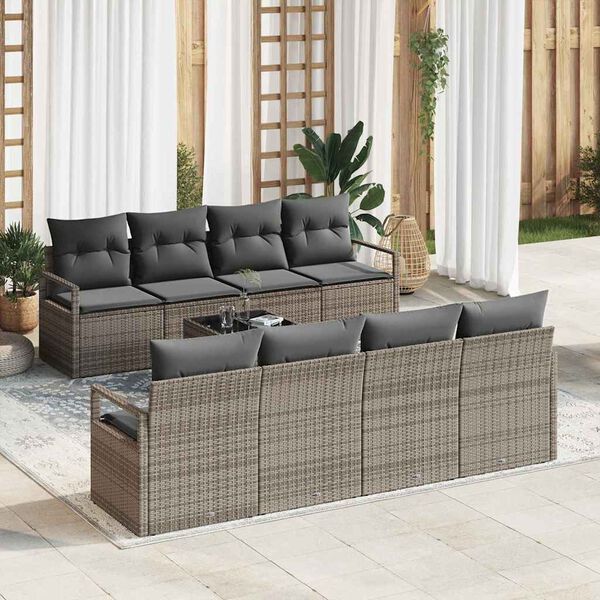vidaXL Sofa Set mit Kissen 7 pcs Grau Poly Rattan