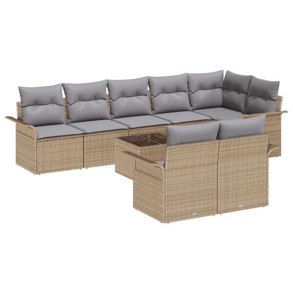vidaXL Gartensofa-set mit Speicher 9 pcs Beige Poly-Rattan