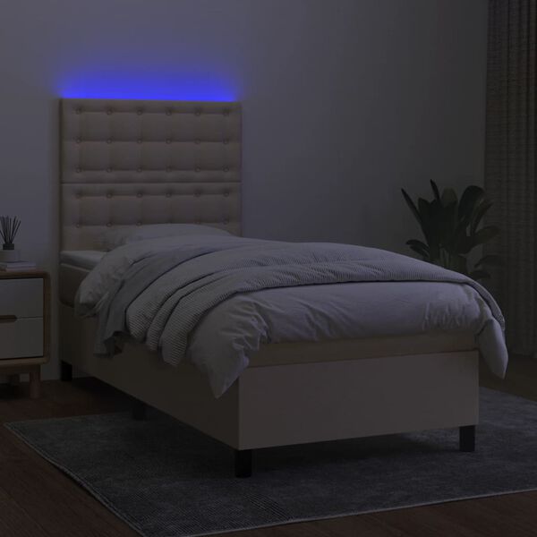 vidaXL Boxspringbett mit Matratze & LED Creme 100x200 cm Stoff