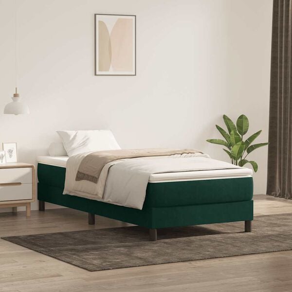 vidaXL Boxspringbett ohne Matratze Dunkelgr&uuml;n 90x210 cm Samt
