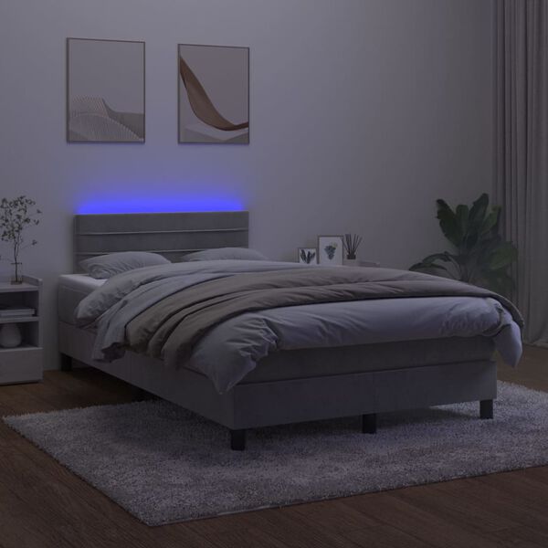 vidaXL Boxspringbett mit Matratze & LED Hellgrau 120x200 cm Samt