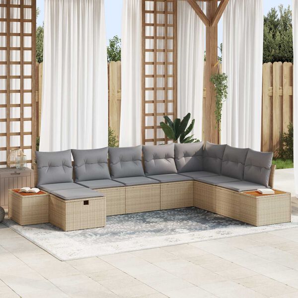 vidaXL Gartensofa-set mit Kissen mit Speicher Beige Poly-Rattan
