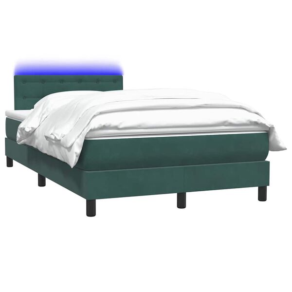 vidaXL Boxspringbett mit Matratze & LED Dunkelgr&uuml;n 120x220 cm Samt