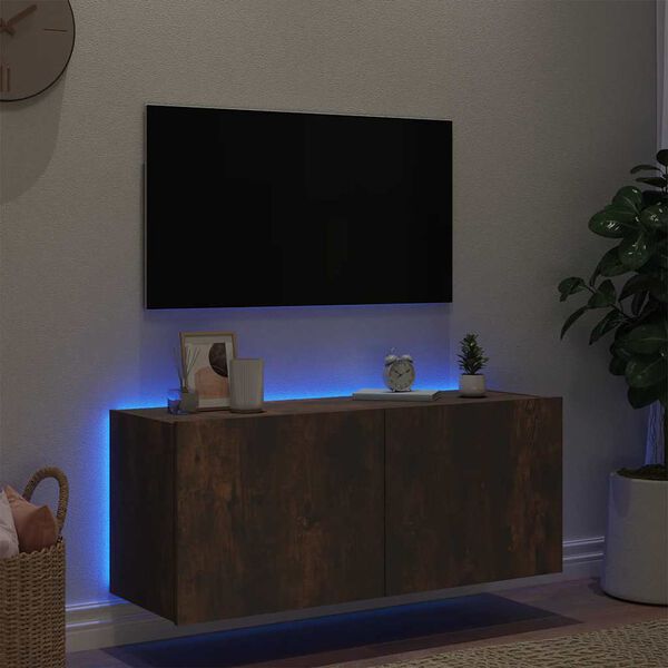 vidaXL TV-Wandschrank mit LED-Leuchten R&auml;uchereiche 100x35x41 cm