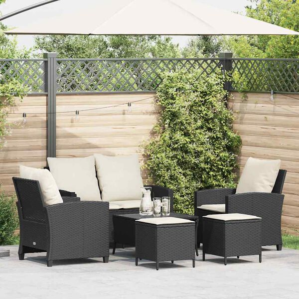 vidaXL 6-tlg. Garten-Sofagarnitur mit Kissen Schwarz Poly Rattan