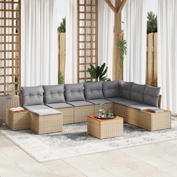 vidaXL Gartensofa-set mit Kissen 9 pcs Beige Poly Rattan