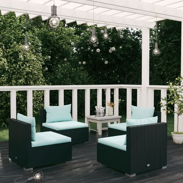 vidaXL 4-tlg. Garten-Lounge-Set mit Auflagen Poly Rattan Schwarz